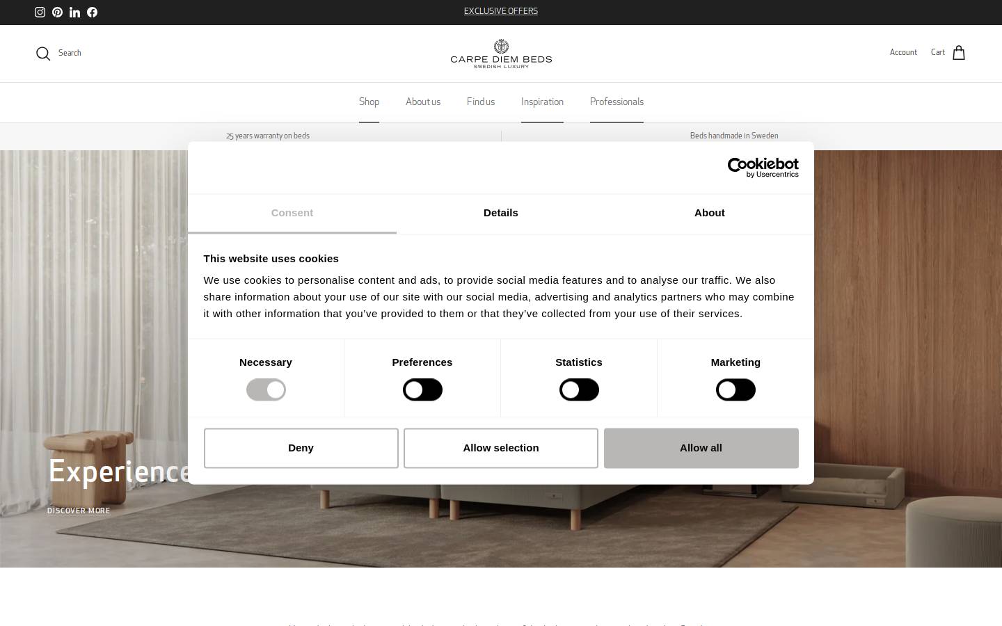 Carpe Diem Beds homepage screenshot