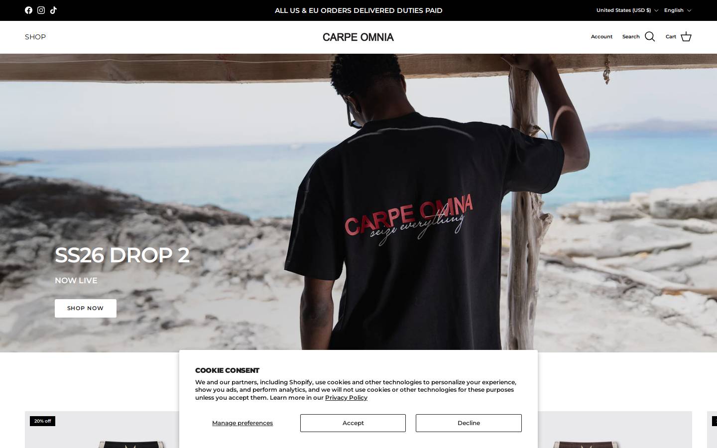 carpeomniaclothing.com homepage screenshot