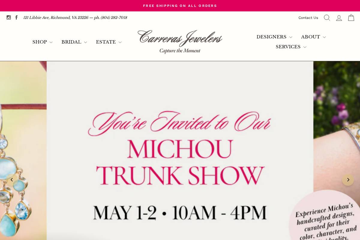 carrerasjewelers.com homepage screenshot