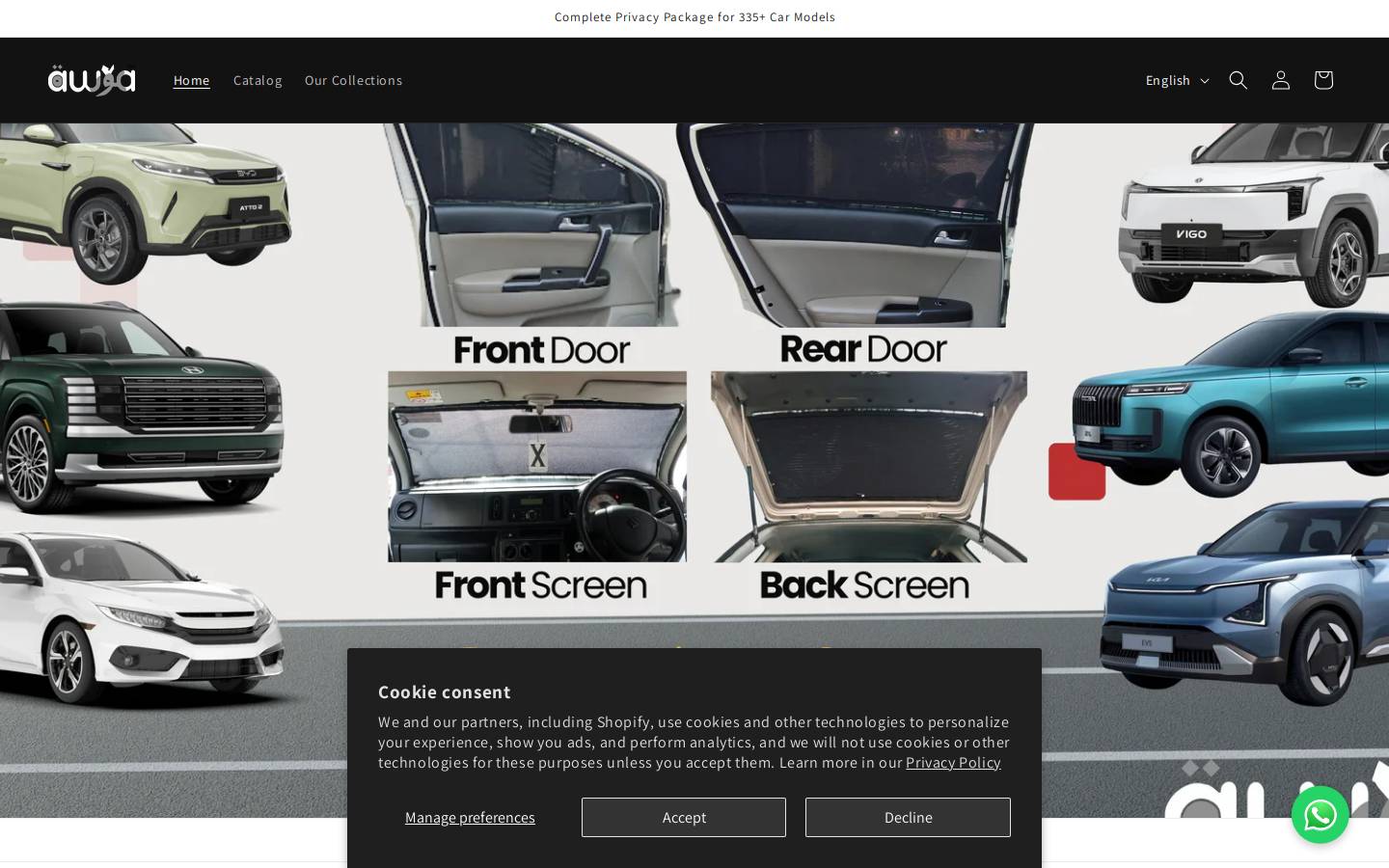 Awra Car Curtains homepage screenshot