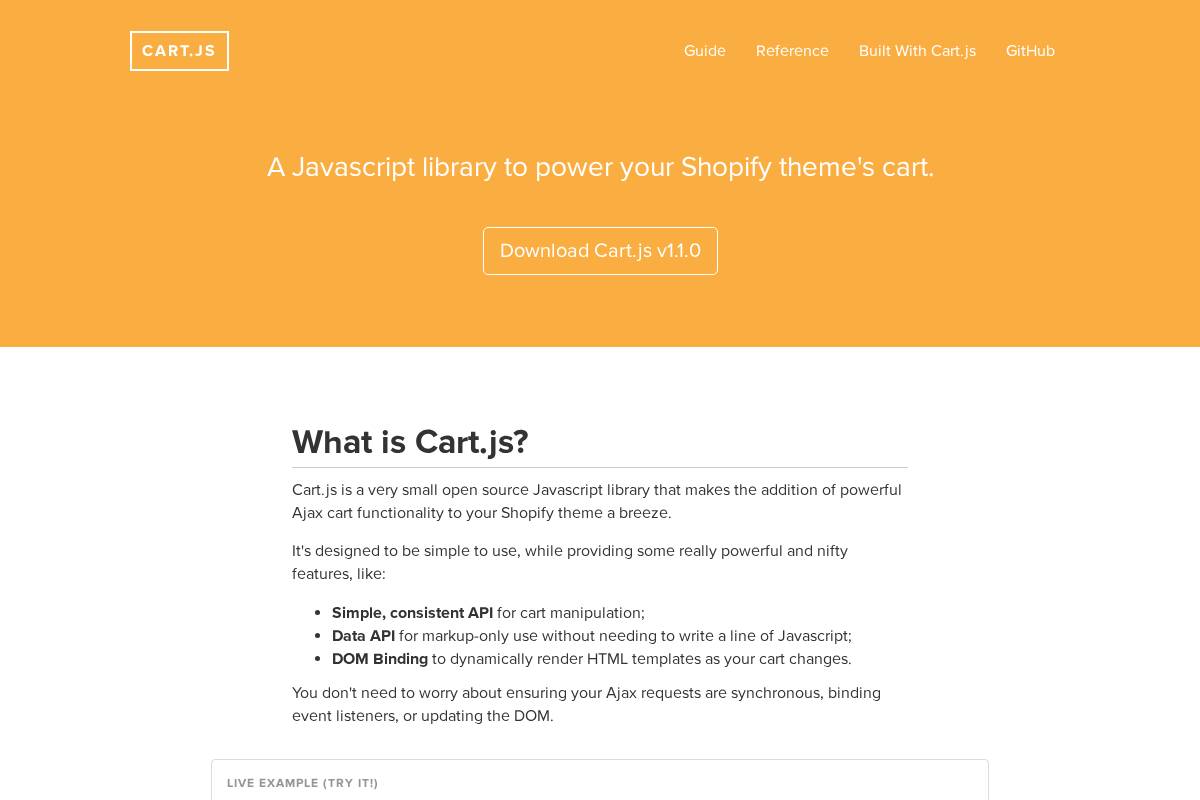 cartjs.org homepage screenshot