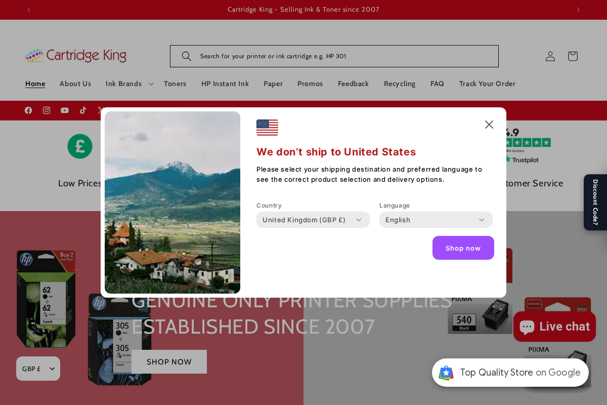 Cartridge King Ltd homepage screenshot