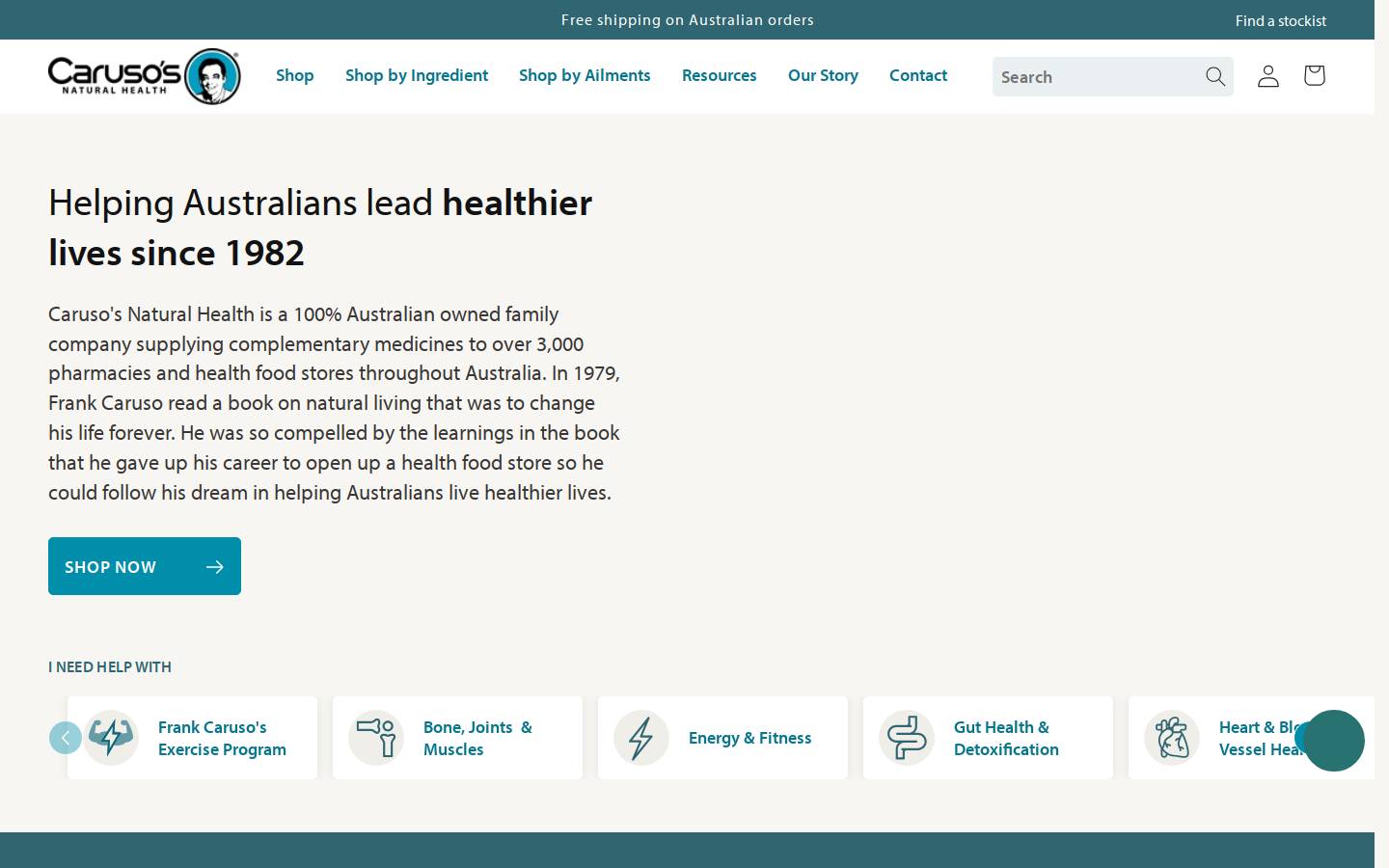 carusosnaturalhealth.com.au homepage screenshot