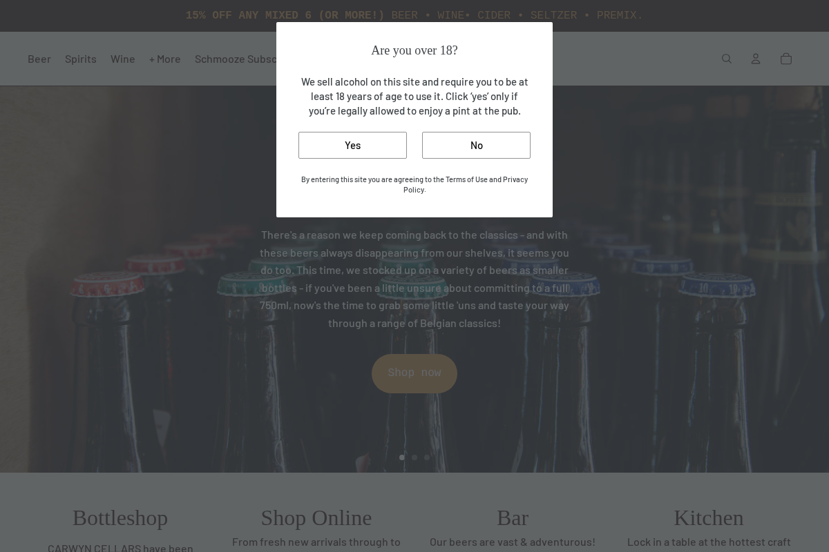 Carwyn Cellars homepage screenshot