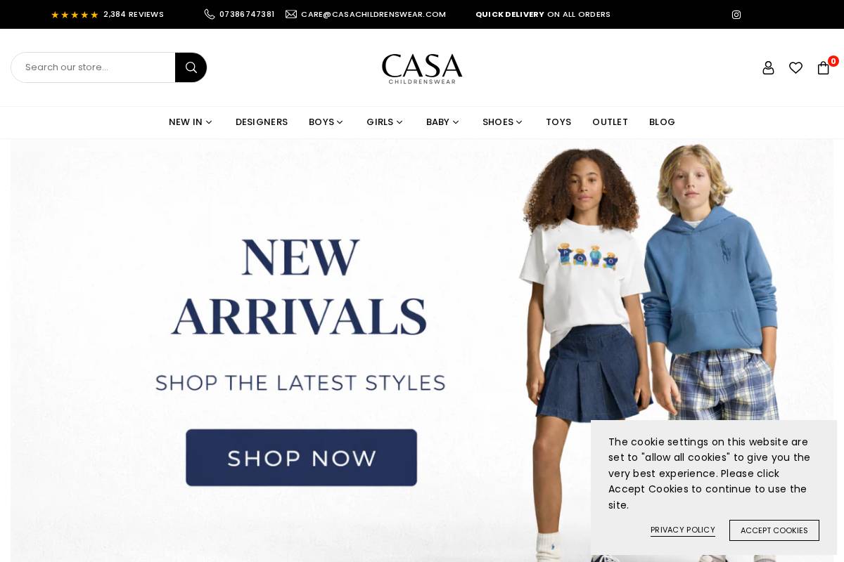 casachildrenswear.com homepage screenshot