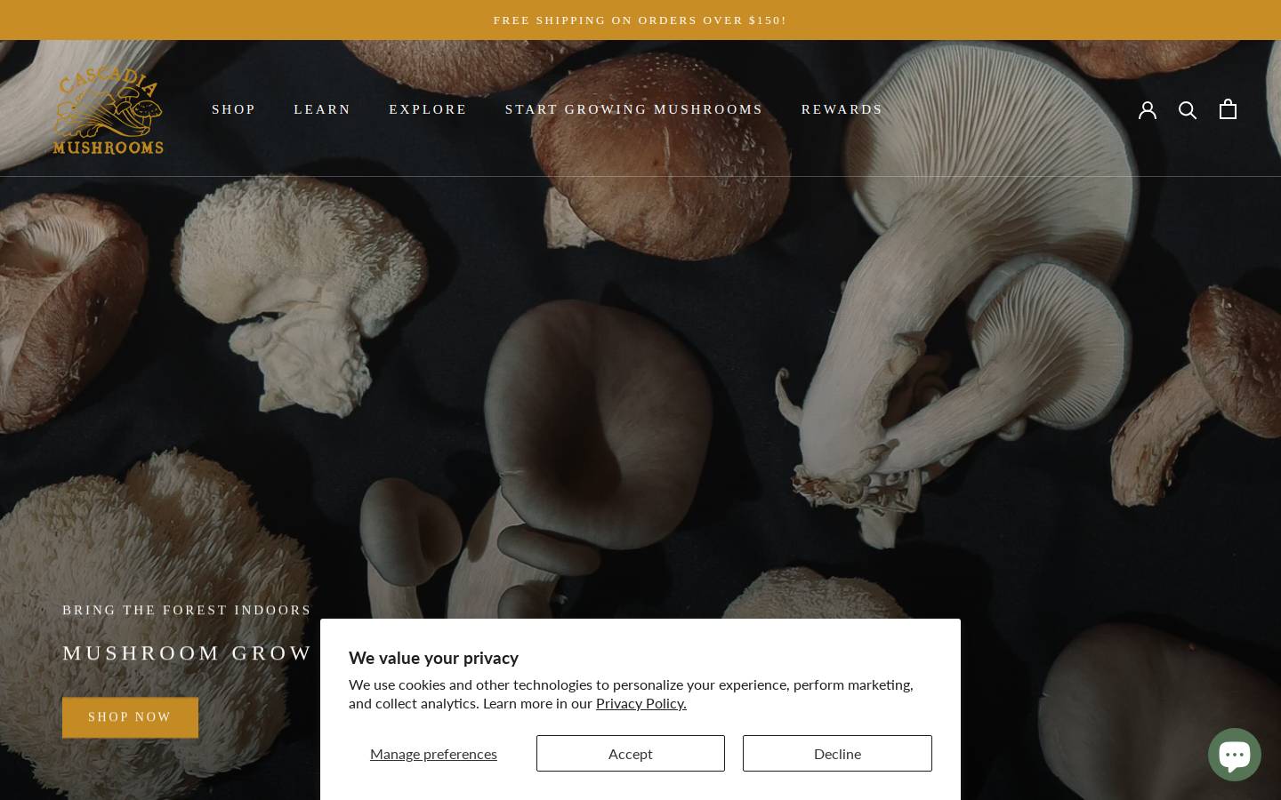 cascadiamushrooms.com homepage screenshot