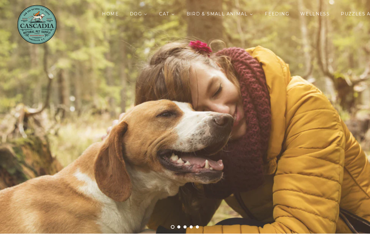 Cascadia Natural Pet Supply homepage screenshot