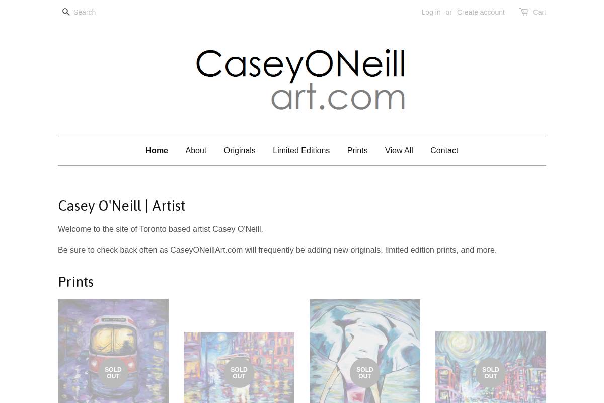 Casey O’Neill Art homepage screenshot