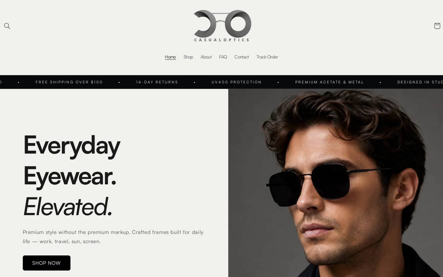 casualoptics.com homepage screenshot