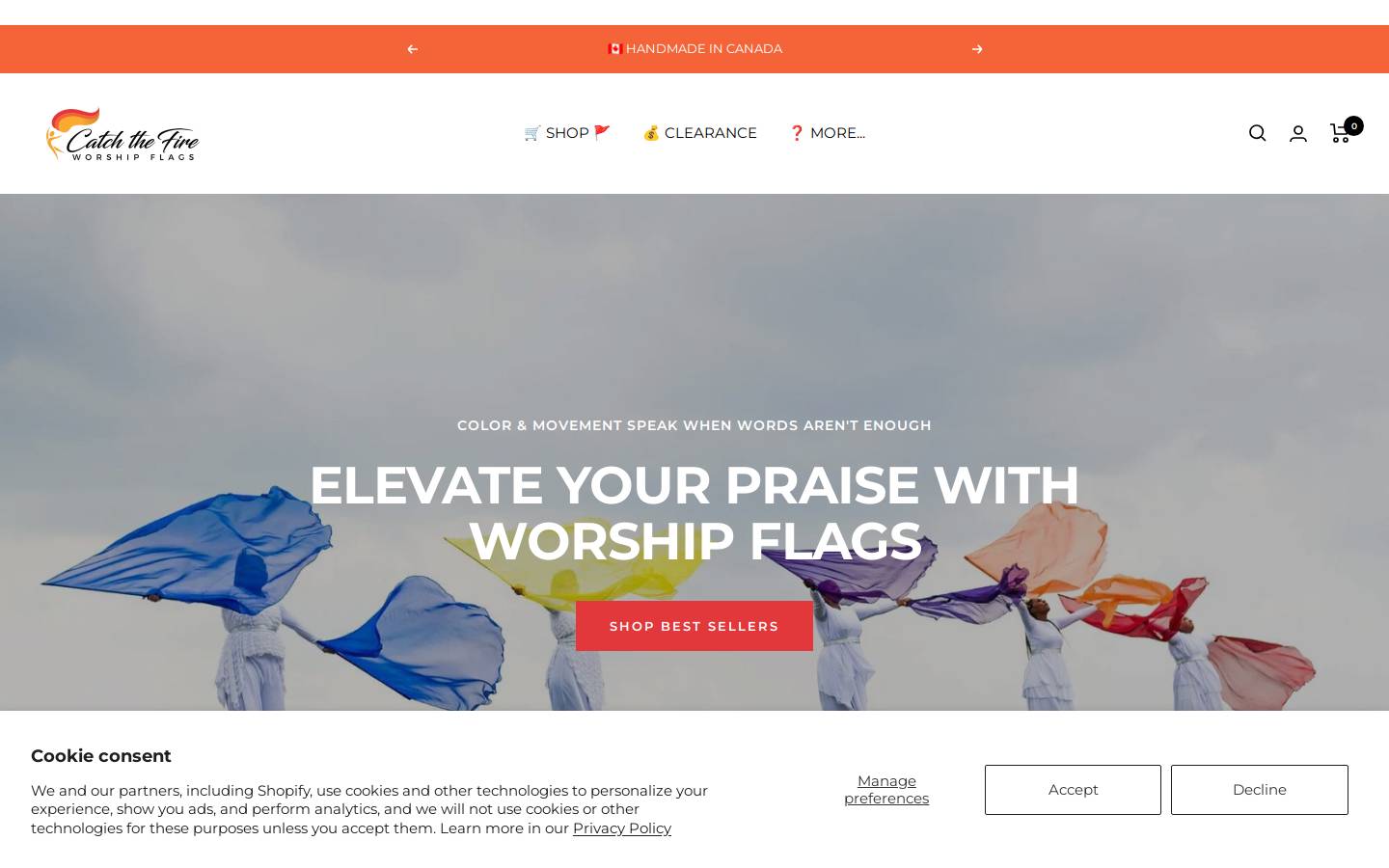 catchthefireworshipflags.com homepage screenshot
