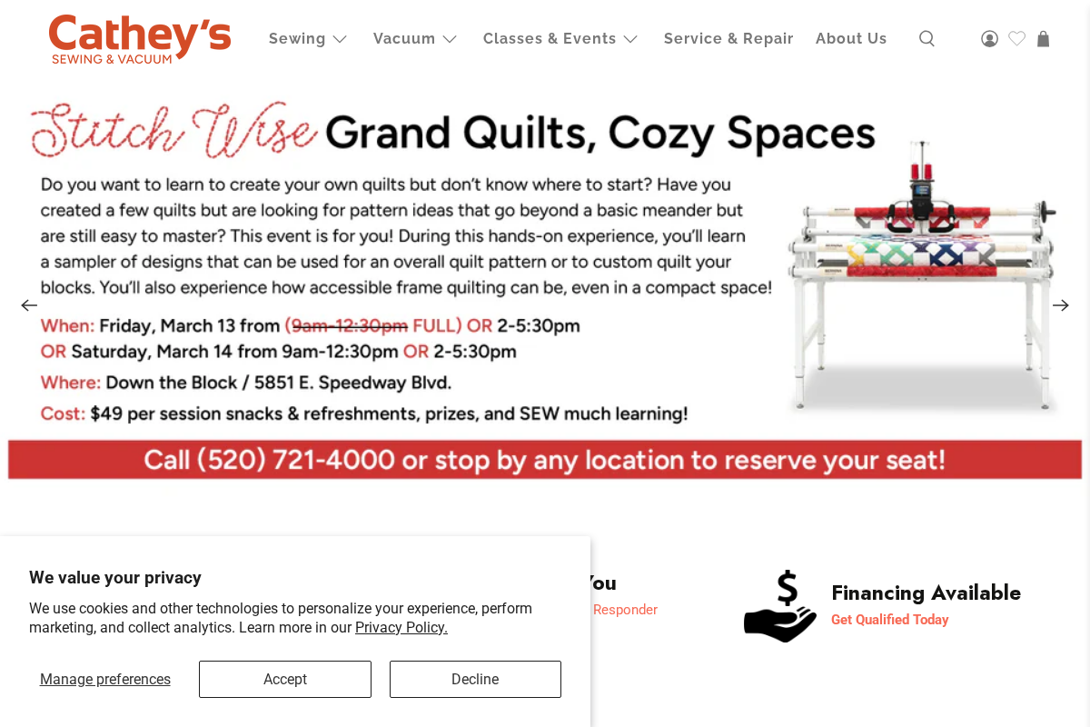 Cathey's Sewing & Vacuum homepage screenshot