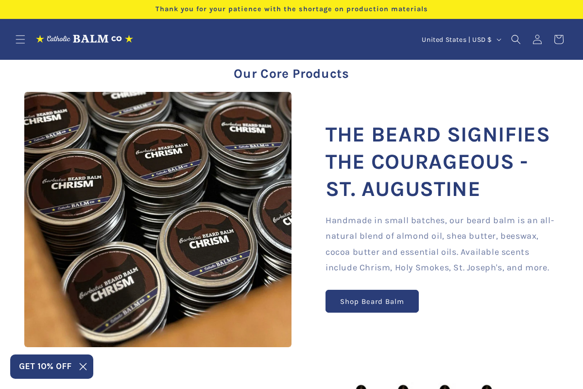 Catholic Balm Co homepage screenshot