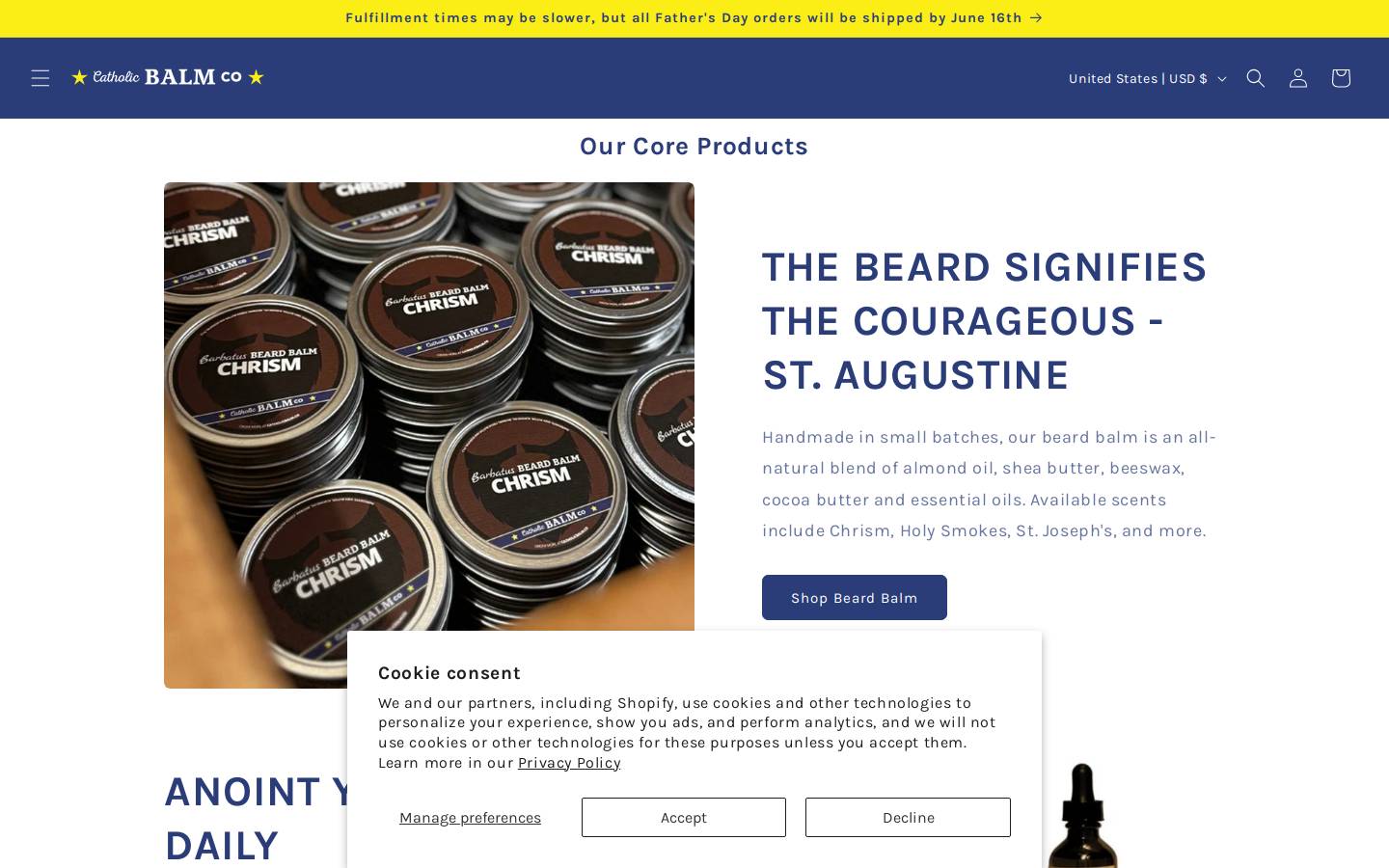 catholicbalm.com homepage screenshot