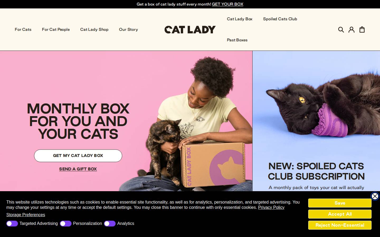 CatLadyBox homepage screenshot