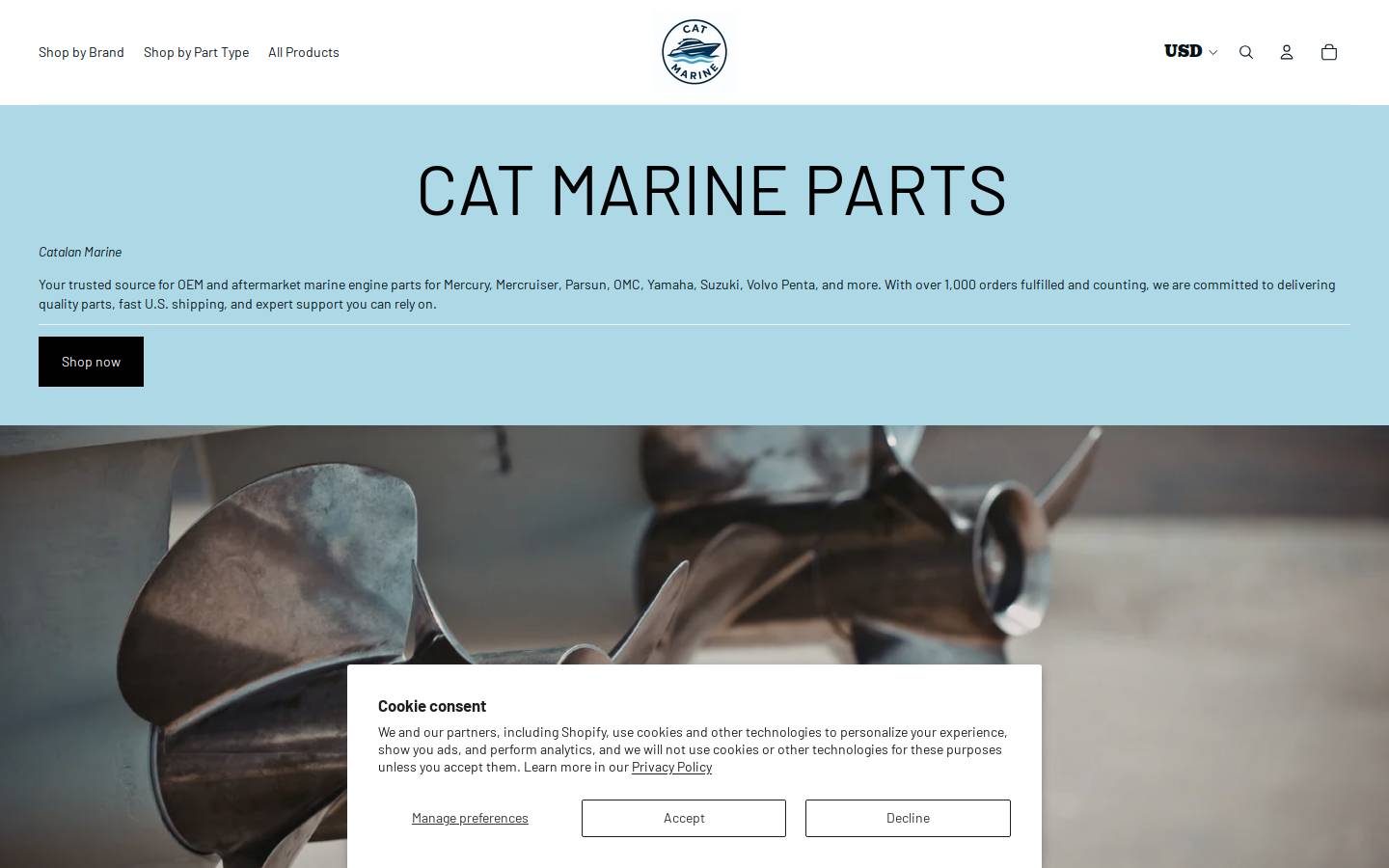 catmarineparts.com homepage screenshot