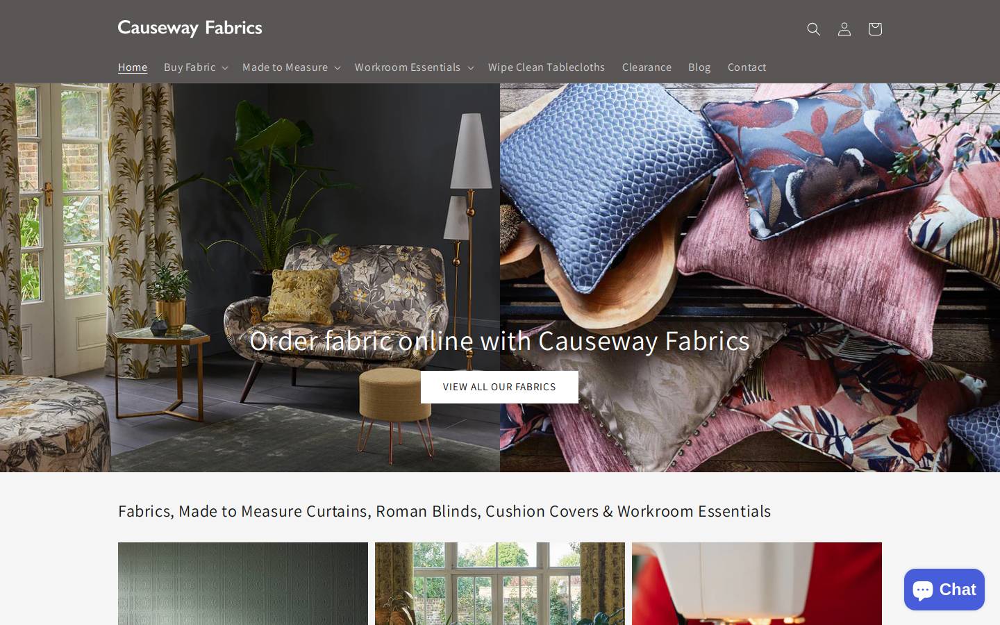 causewayfabrics.com homepage screenshot