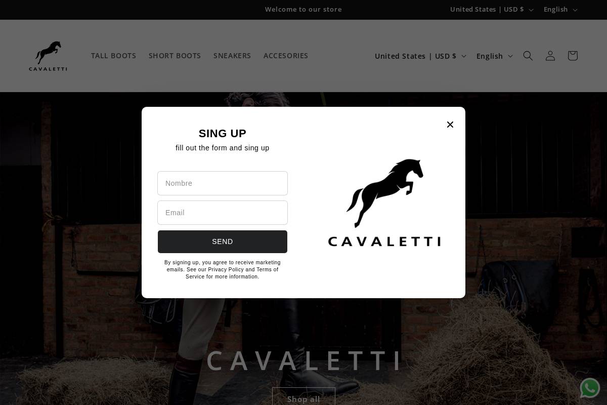 cavalettistore.com homepage screenshot