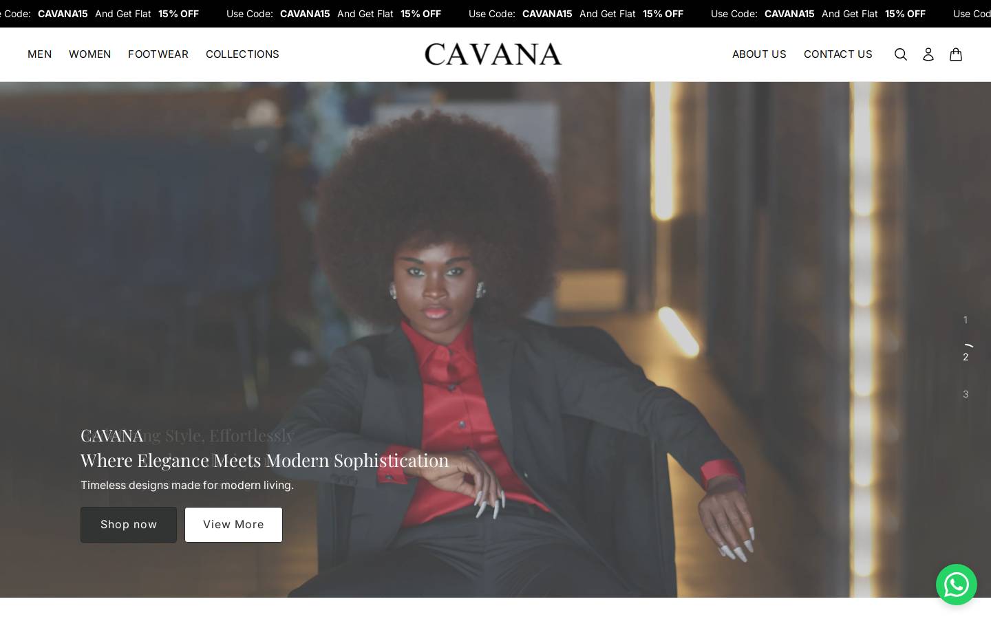 cavanafashion.com homepage screenshot