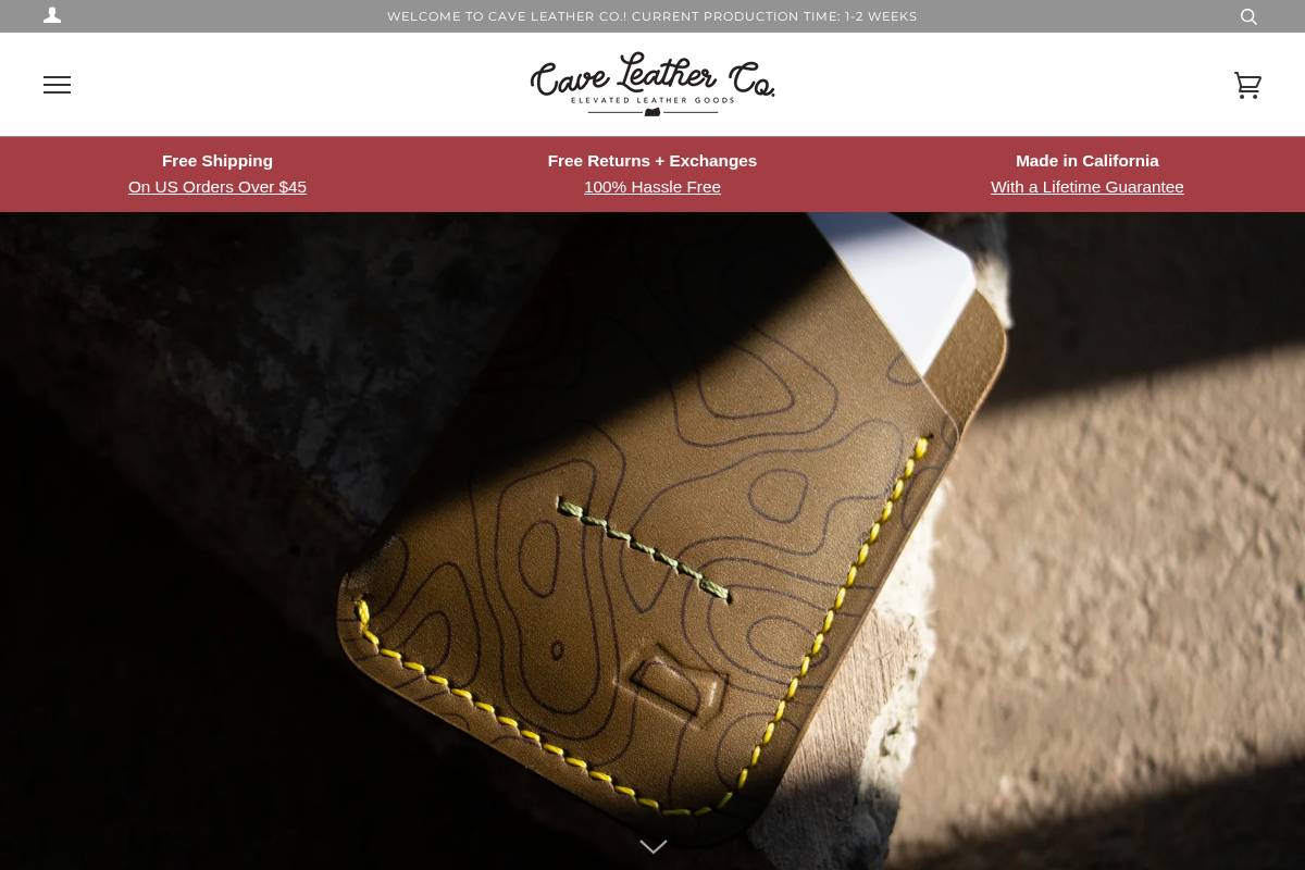 caveleather.co homepage screenshot