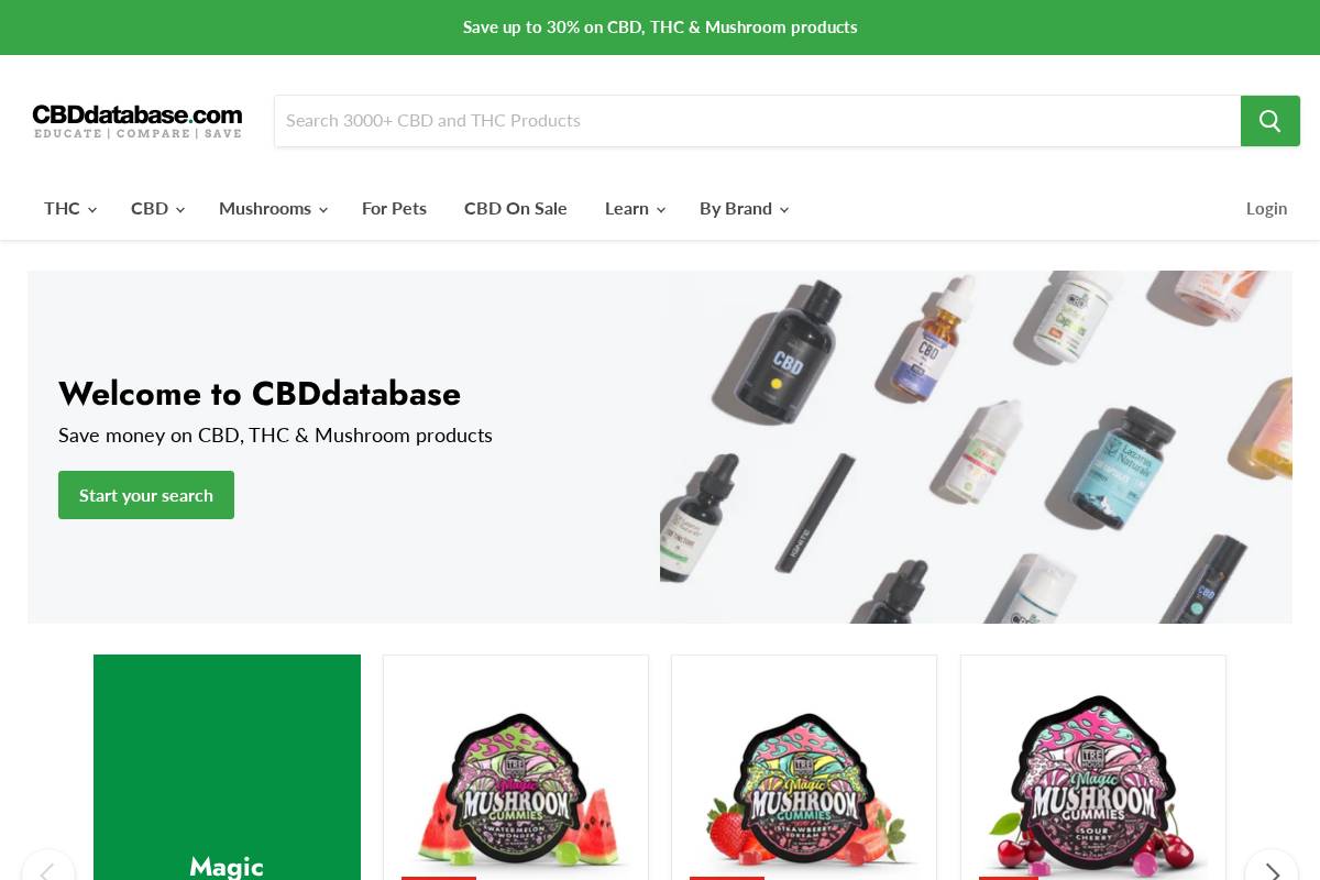 cbddatabase.com homepage screenshot