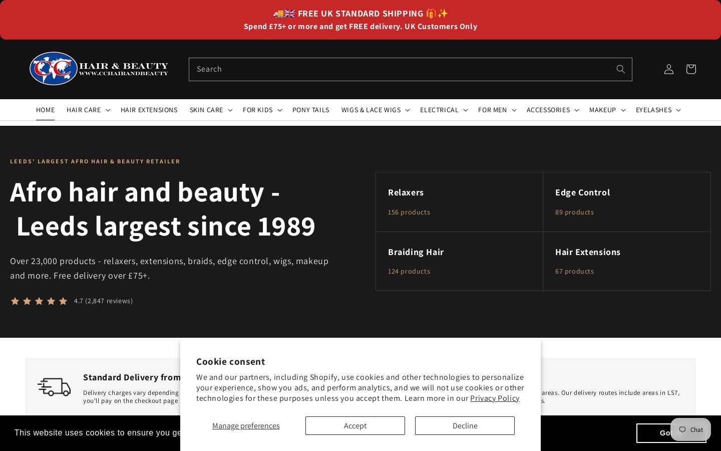 CC Hair And Beauty Leeds homepage screenshot