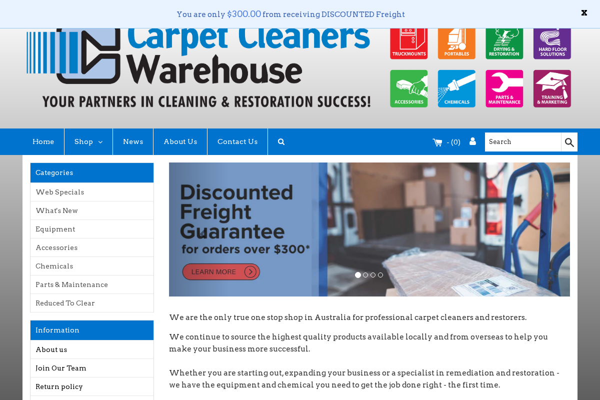 Carpet Cleaners Warehouse homepage screenshot