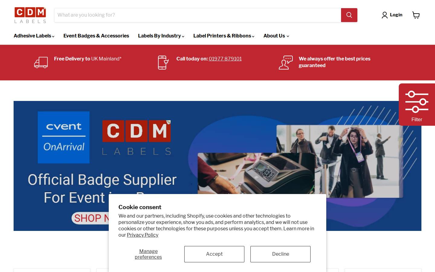 CDM Labels homepage screenshot