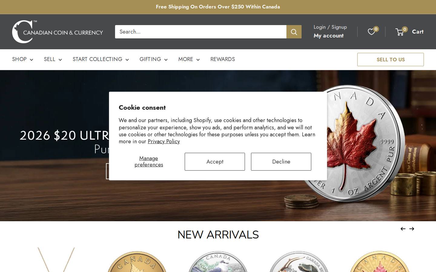 Canadian Coin & Currency homepage screenshot
