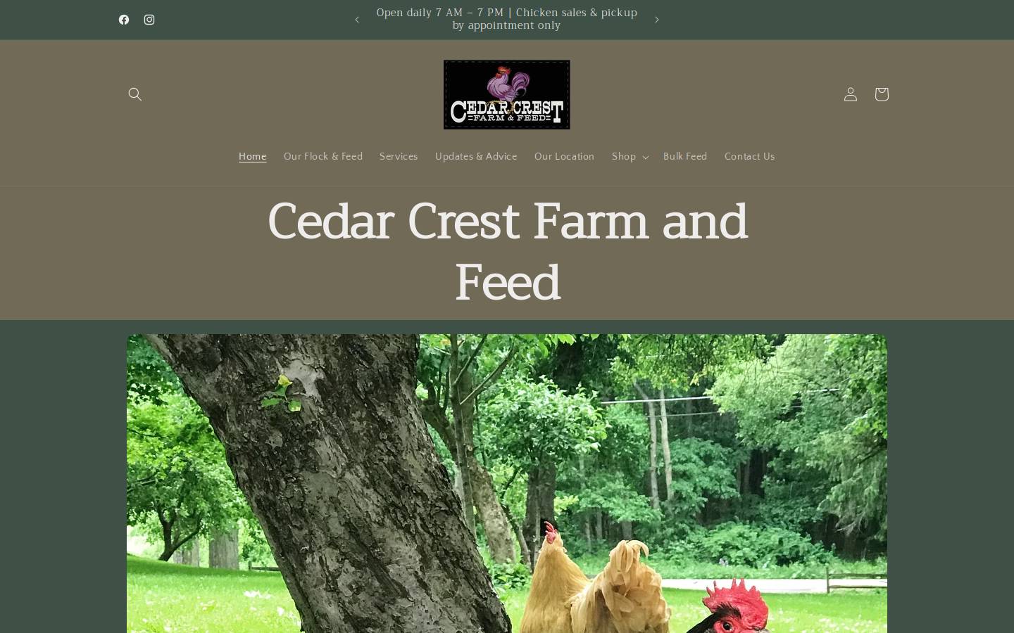 cedarcrestfarmandfeed.com homepage screenshot