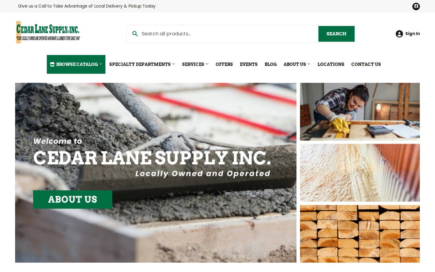 cedarlanesupply.com homepage screenshot