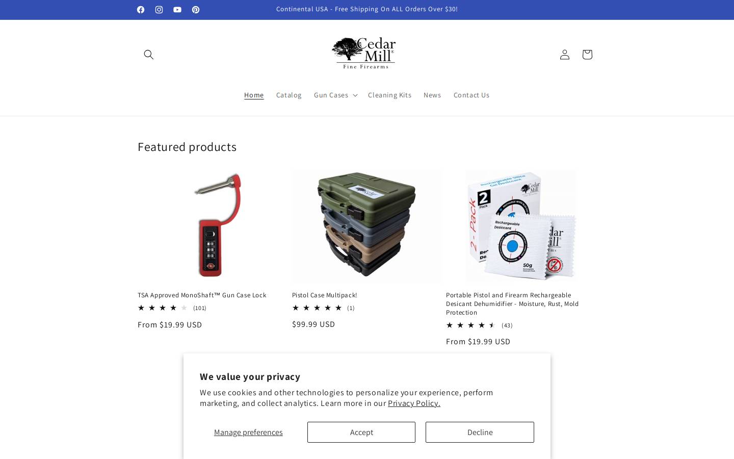 cedarmillguncase.com homepage screenshot