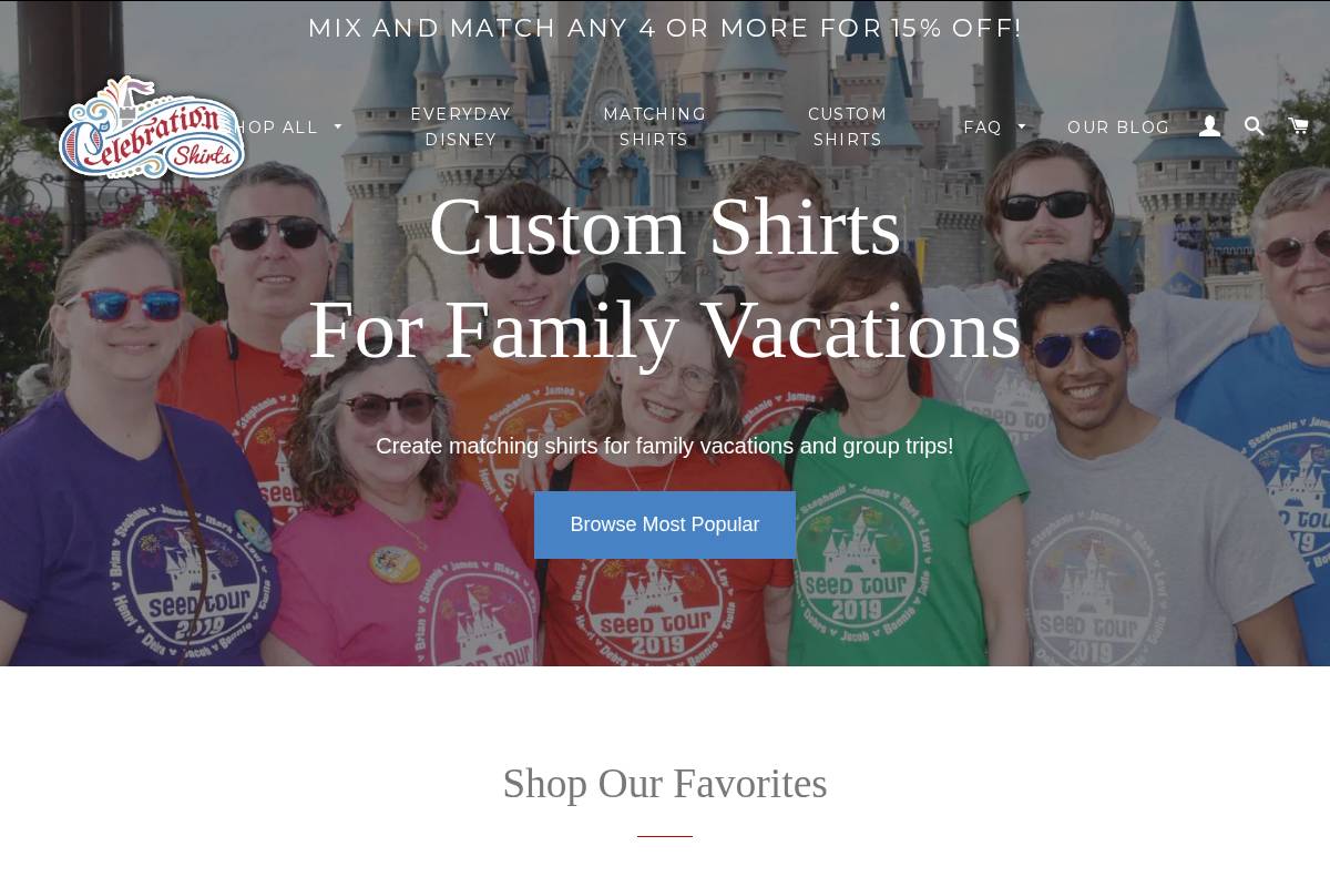 celebrationshirts.com homepage screenshot