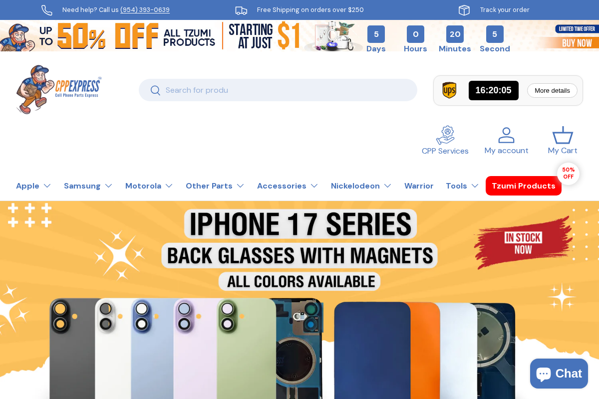 Cell Phone Parts Express homepage screenshot