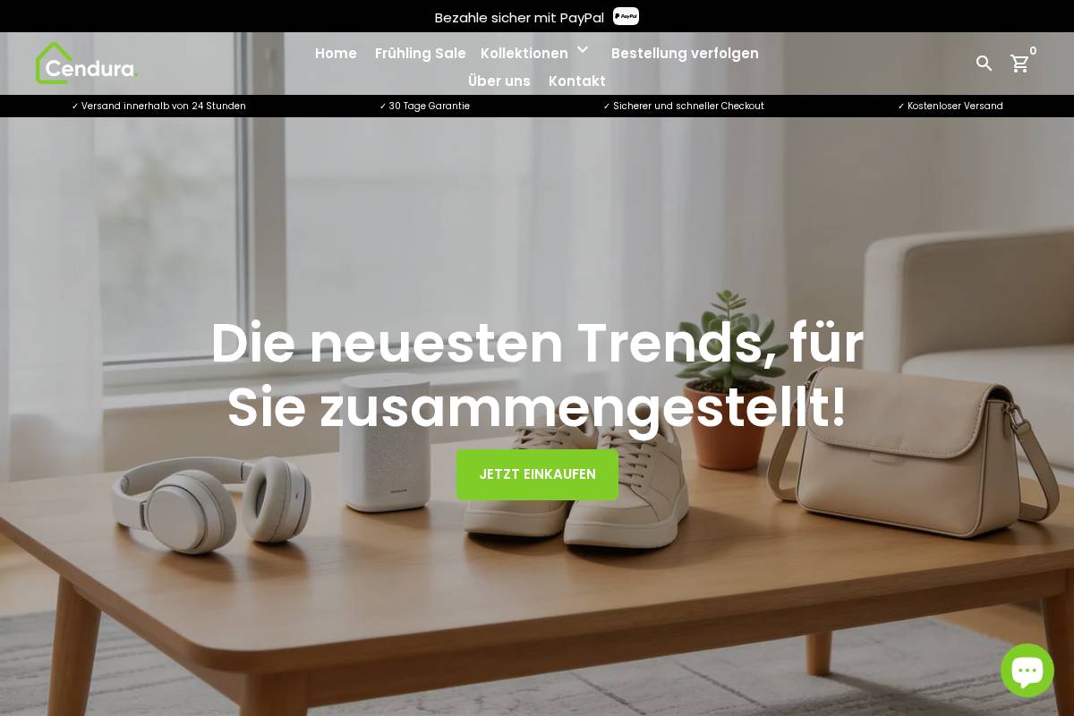 Cendura Shop homepage screenshot