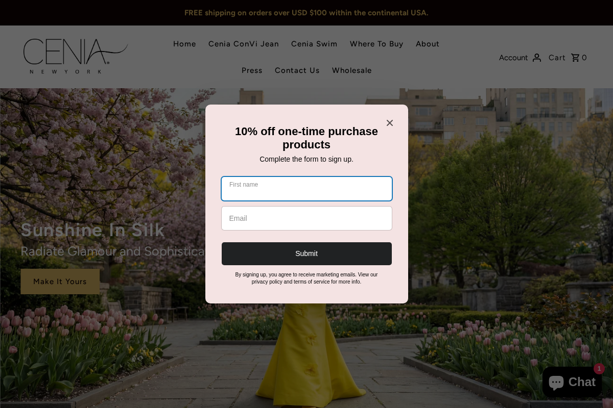Cenia New York homepage screenshot