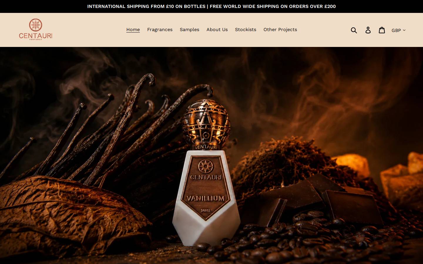 centauriperfumes.com homepage screenshot
