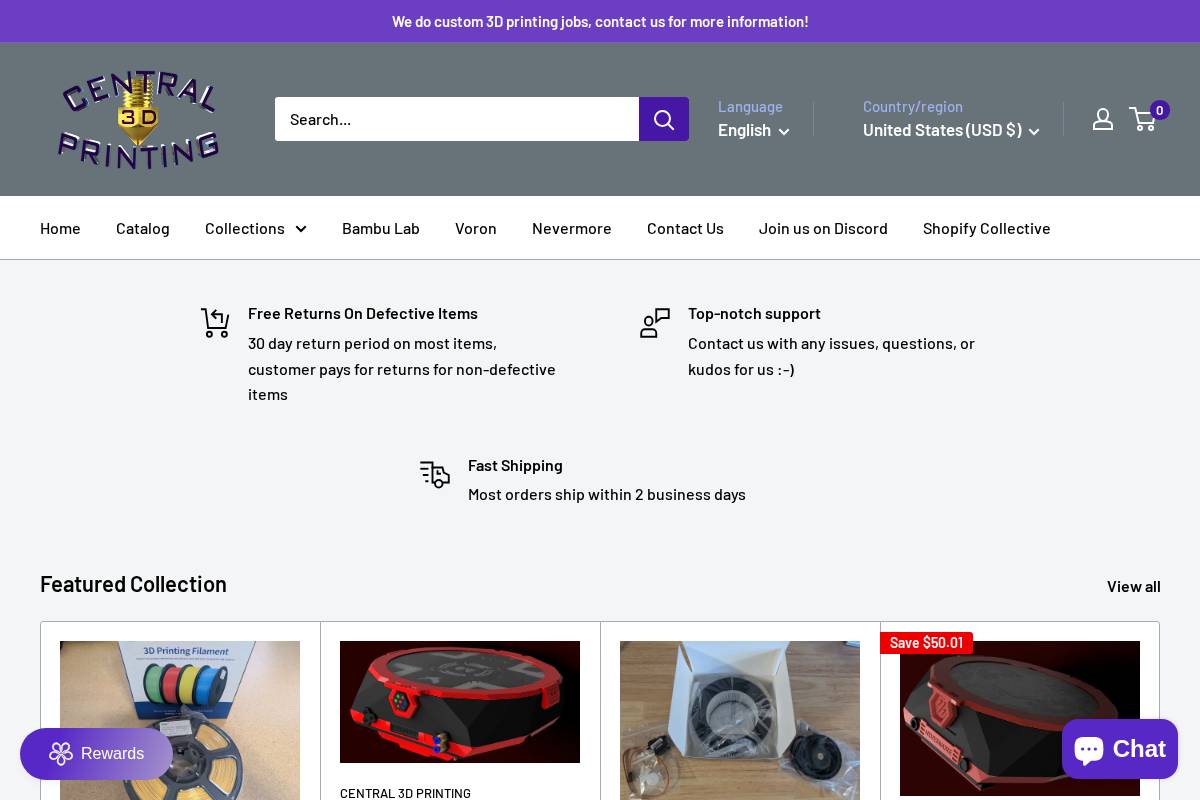 central3dprinting.com homepage screenshot