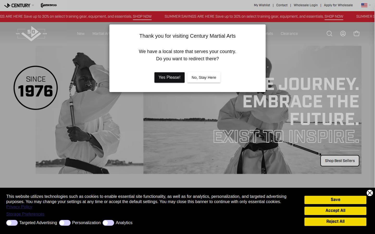 Century Martial Arts homepage screenshot