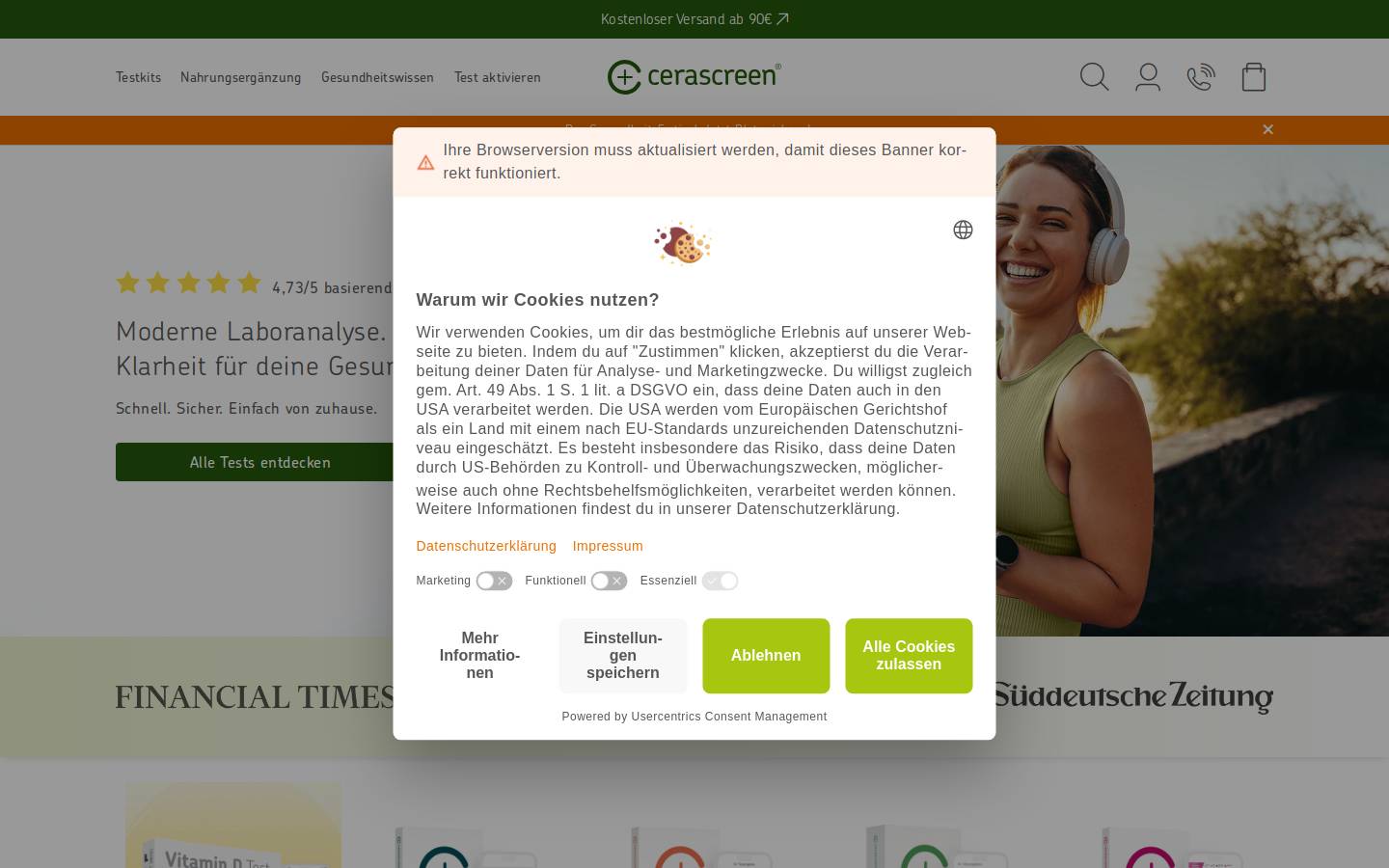 Cerascreen homepage screenshot