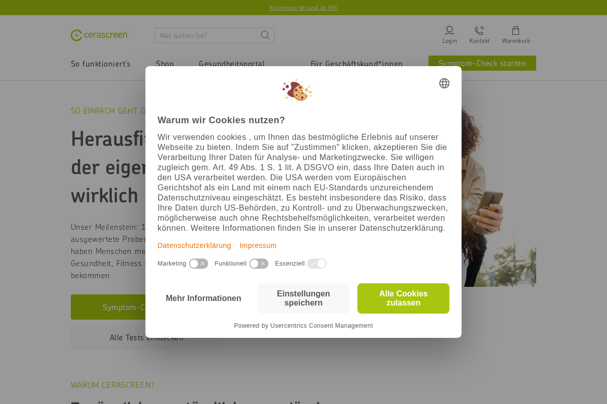cerascreen homepage screenshot