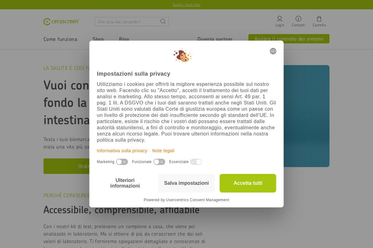 Cerascreen homepage screenshot