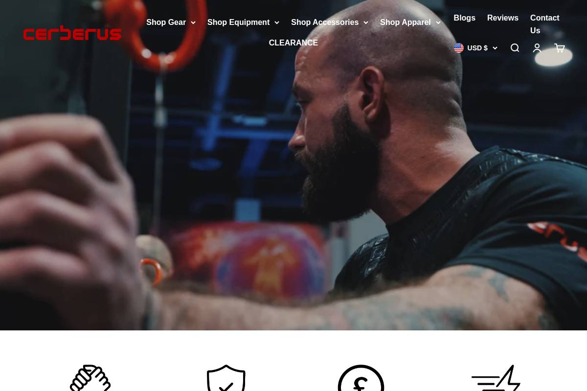 Cerberus Strength homepage screenshot