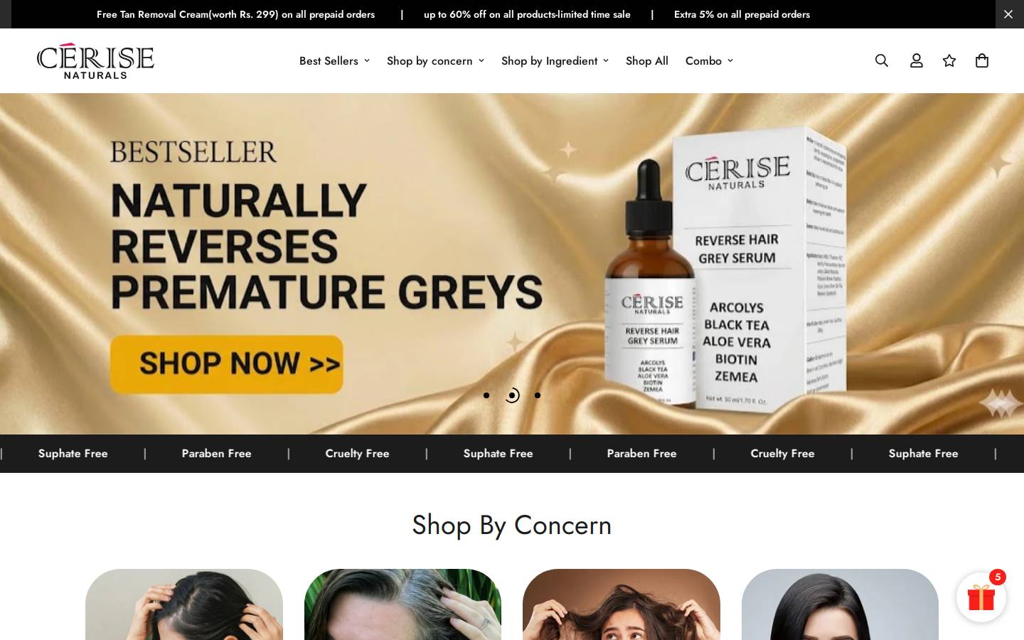 cerisenaturals.com homepage screenshot