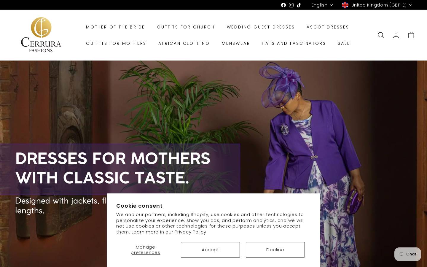 Cerrura Fashions homepage screenshot