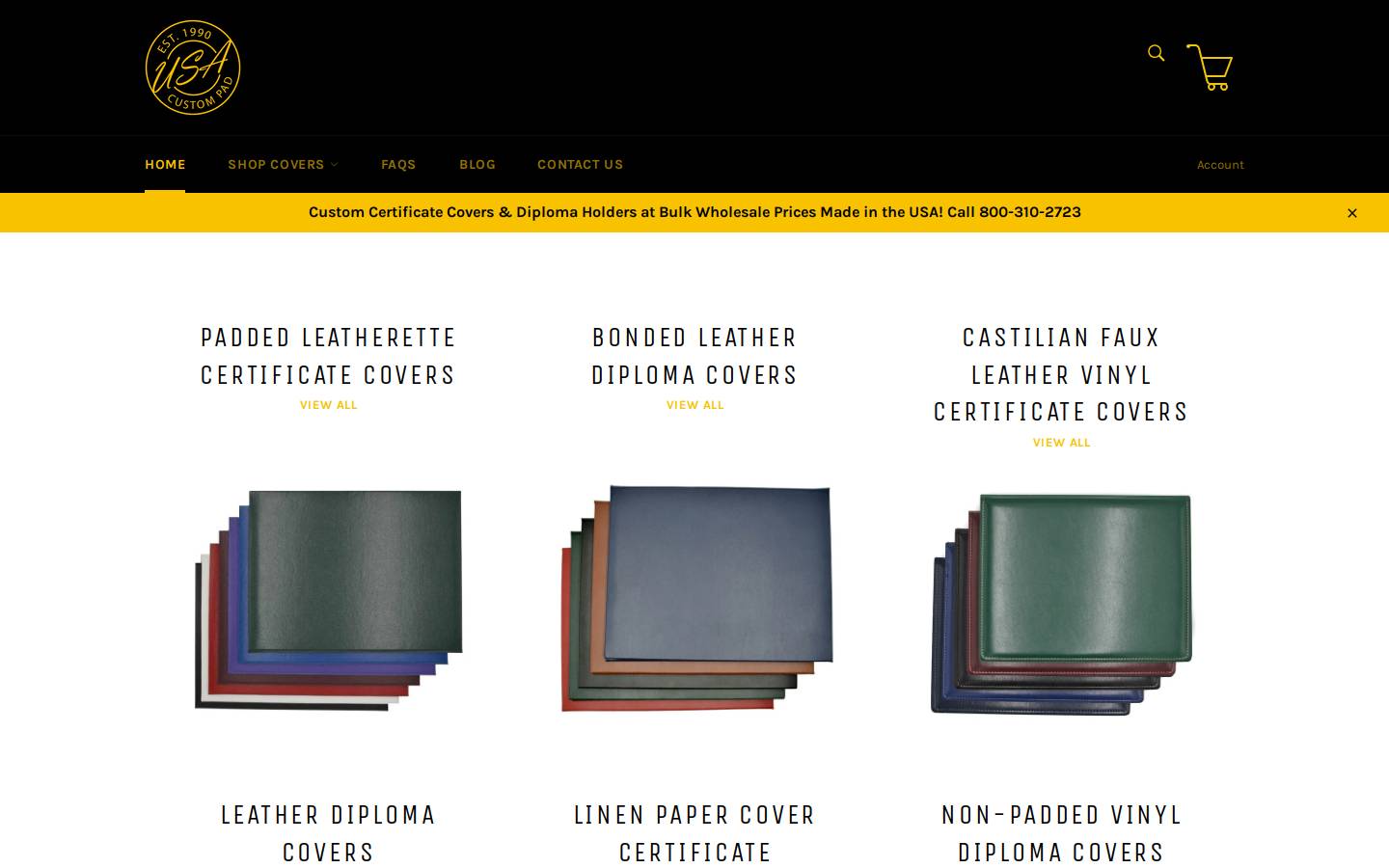 certificatecovers.com homepage screenshot