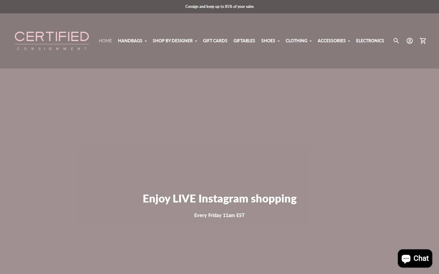 certifiedconsignment.com homepage screenshot