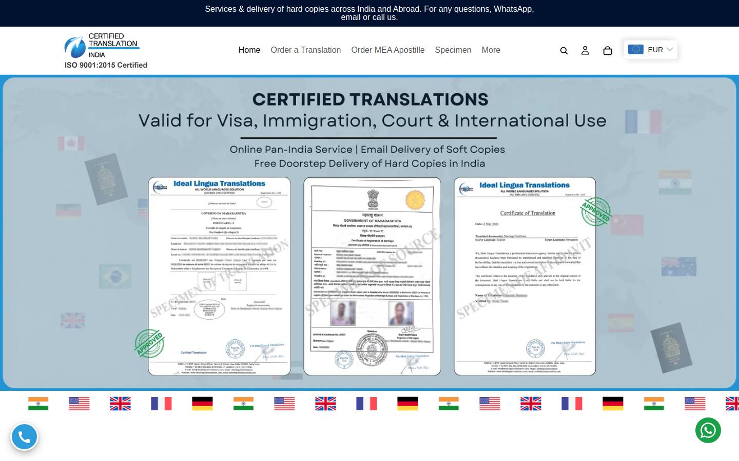 certifiedtranslationindia.com homepage screenshot