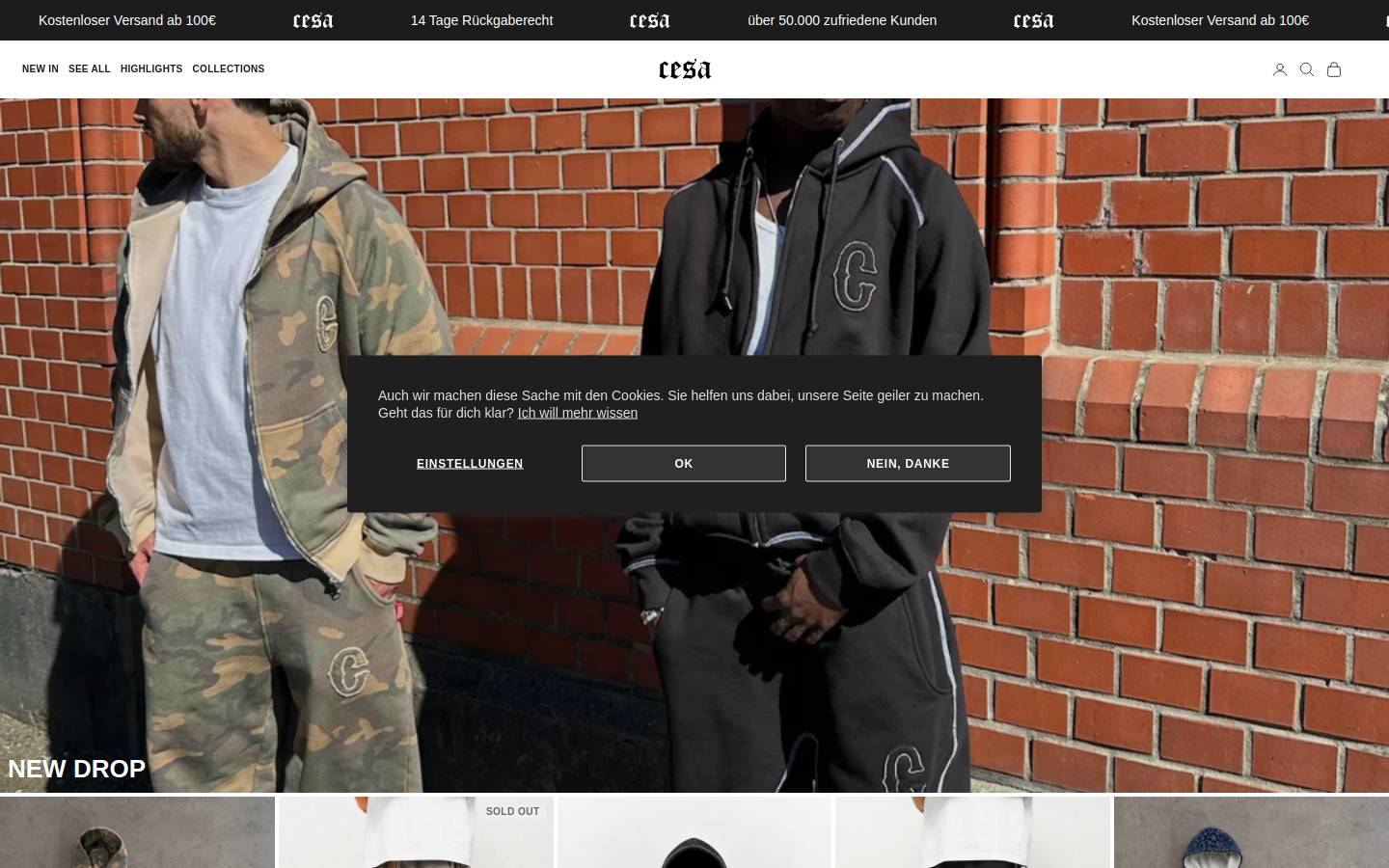 CESA Clothing homepage screenshot