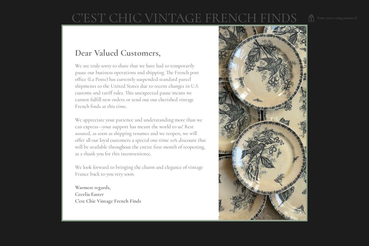 cestchicvintagefrenchfinds.com homepage screenshot