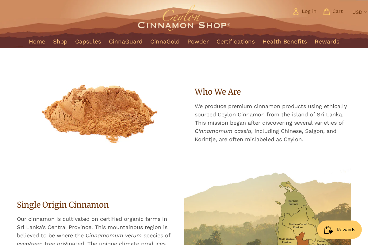 ceyloncinnamonshop.com homepage screenshot